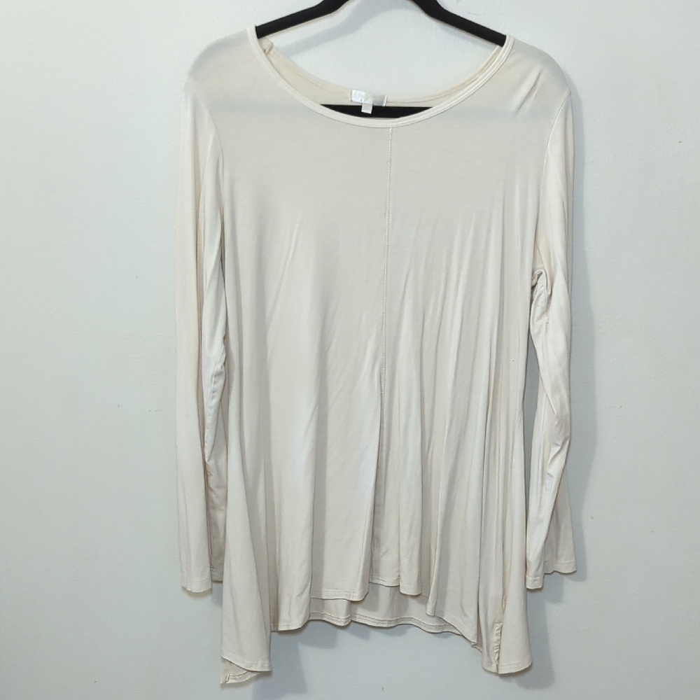 Heartstring Cream Tunic Flowy Hem Stretchy Modest Women's Size L